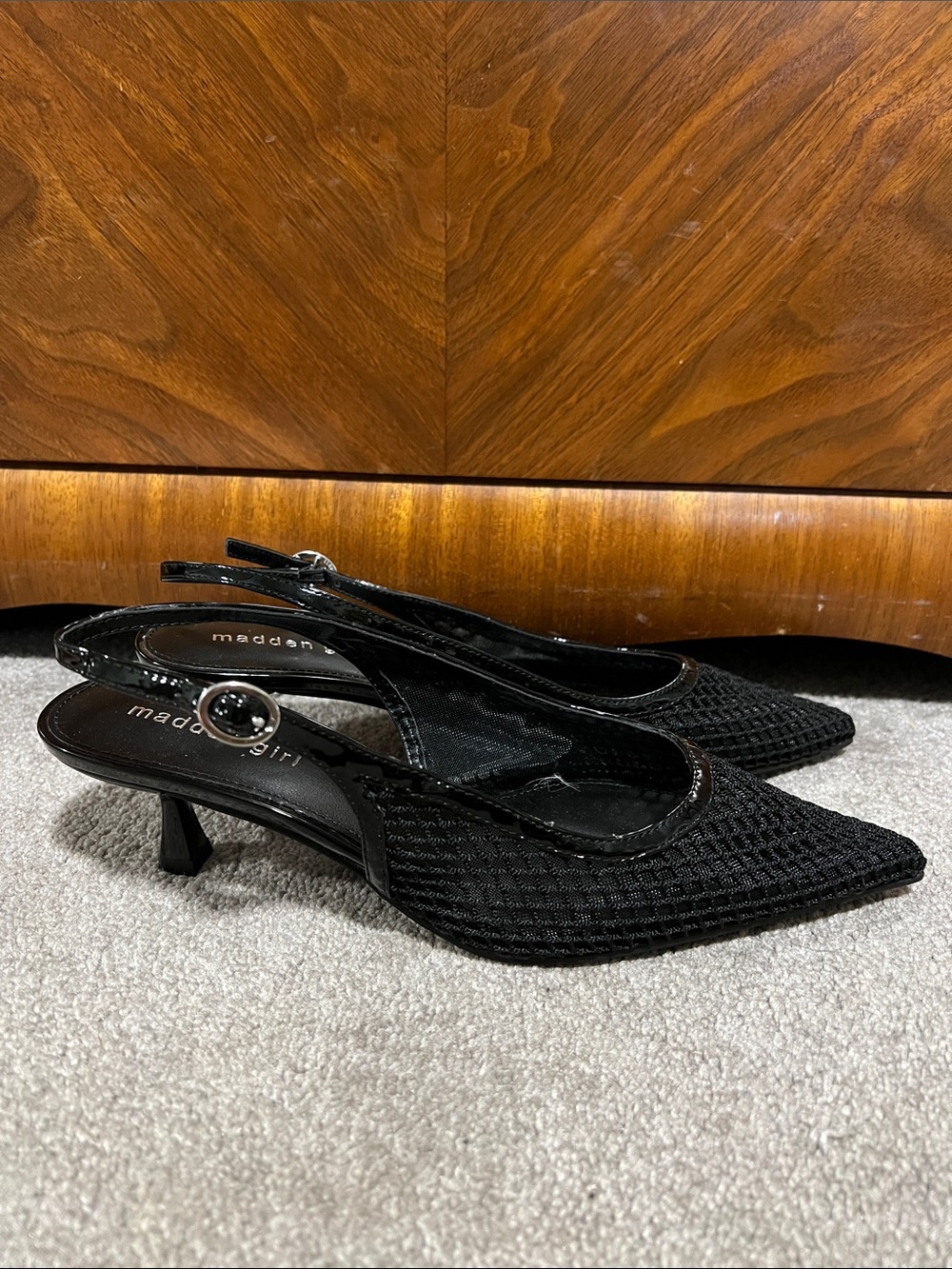 Madden Girl Black Pointed Slingback Kitten Heels